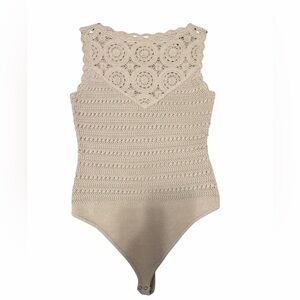Abercrombie & Fitch Crochet Sweater Lace Bodysuit Top in Beige‎ Small